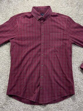 Men's Mizzen+Main Large Trim Tall Burgundy Plaid Button Down Long Sleeve